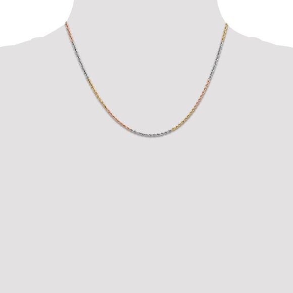 1.8mm 14k Tri-Color Gold Diamond Cut Solid Rope Chain Necklace, 18 In. - Picture 2 of 8